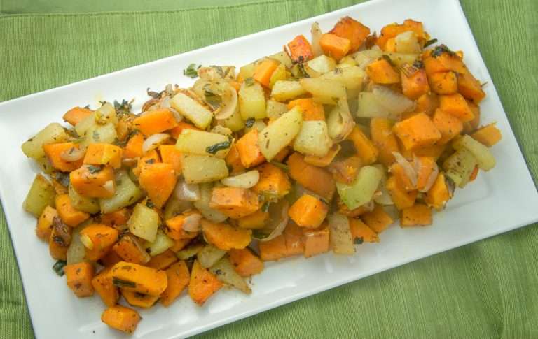Pan Roasted Chayote with Sweet Potato and Herbs